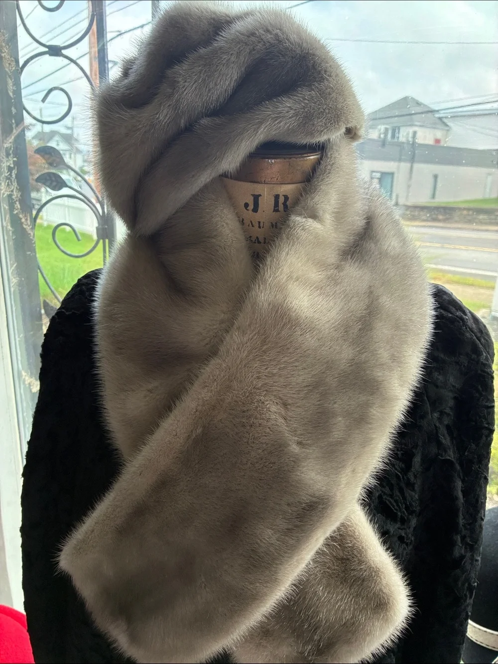 Luxury Grey Mink Scarf and Hat Jacket Accessory